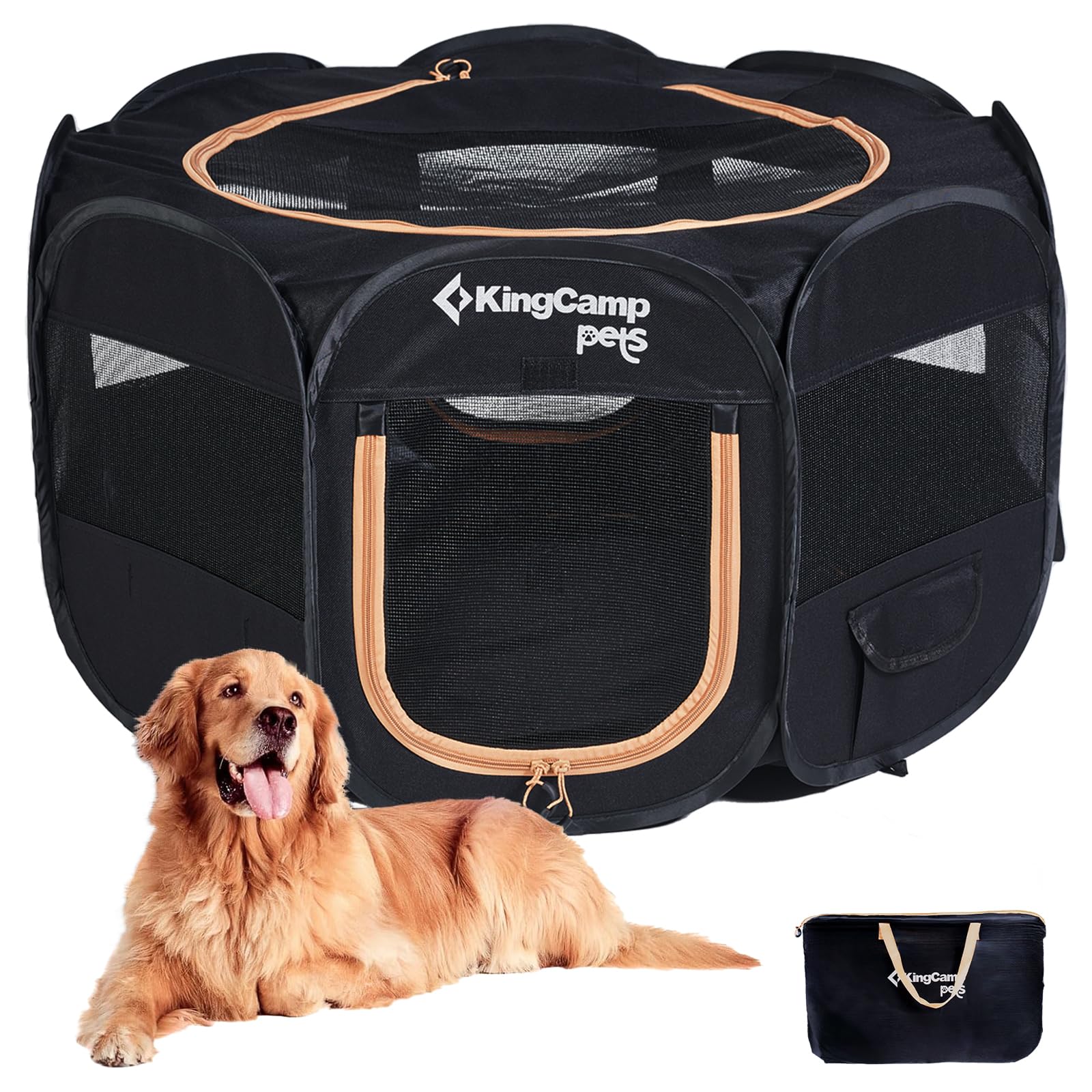 KingCamp ペットサークルドッグハウス 小型犬八角形折りたたみメッシュサークル猫犬兼用