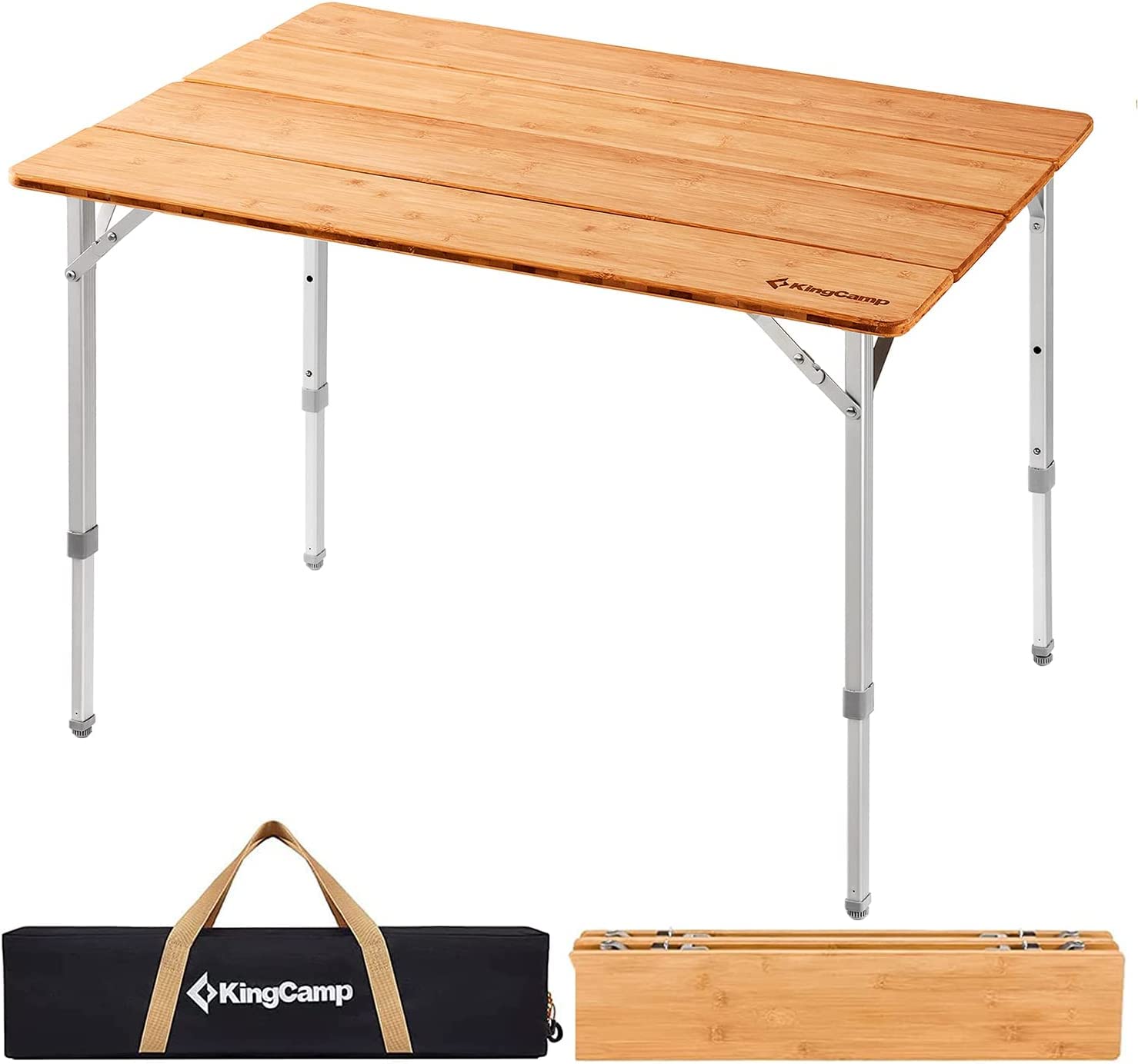 KingCamp アウトドアテーブル折りたたみキャンプテーブル高さ調節竹製テーブル (65×100) ×45cm/52cm/65cm