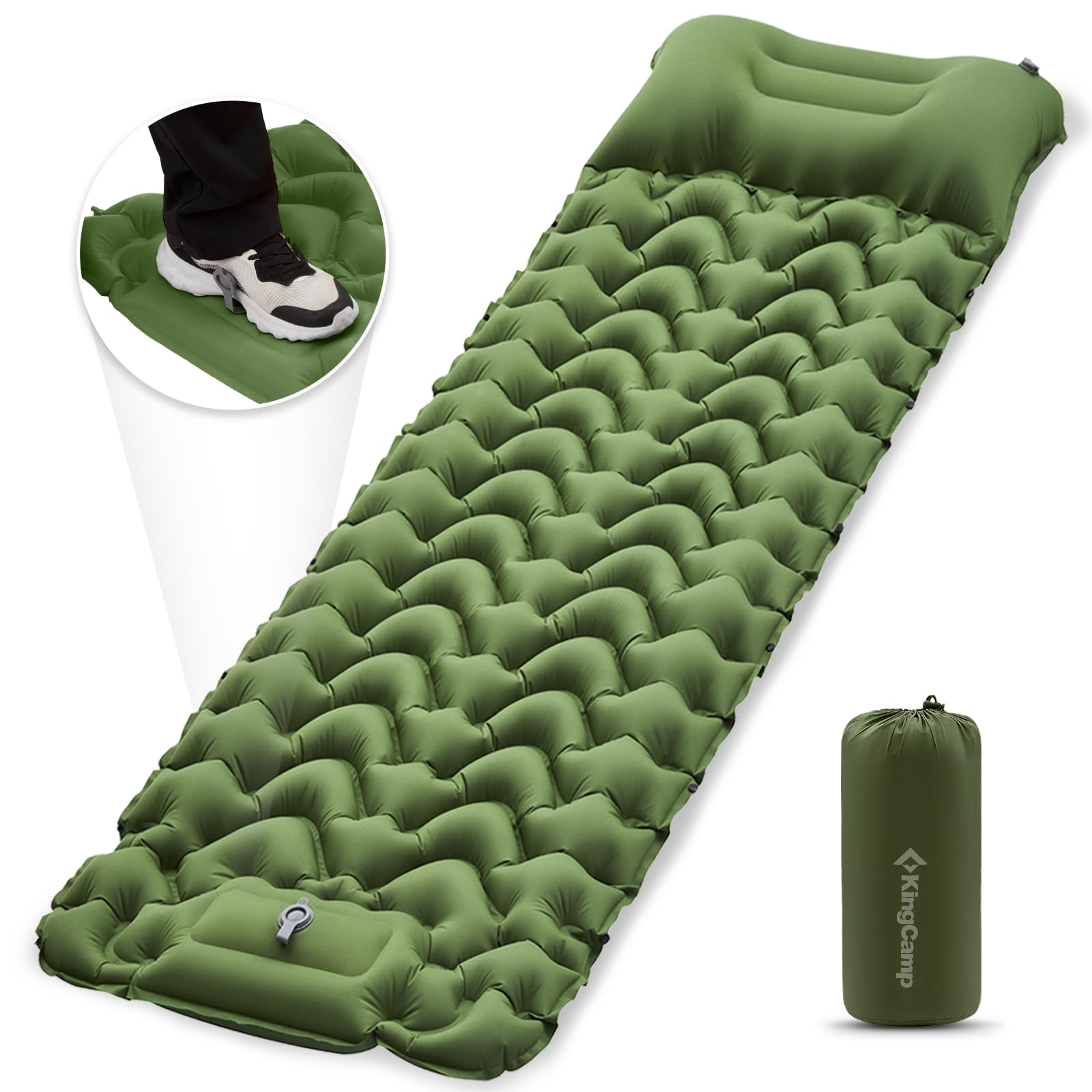 KingCamp 足踏み式エアーマットキャンプ用マット無限連結可能枕付き軽量
