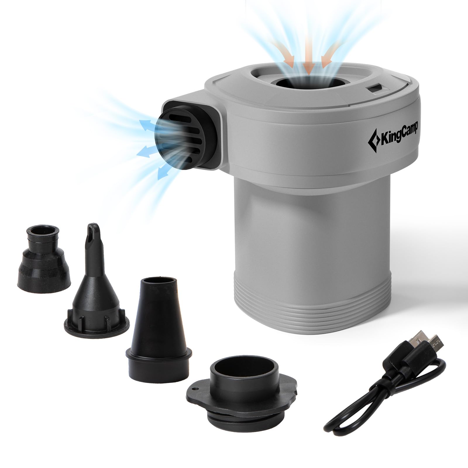KingCamp エアーポンプ電動電動ポンプ空気入れ空気抜き強力440L /分Type-C急速充電4種類のノズル付き