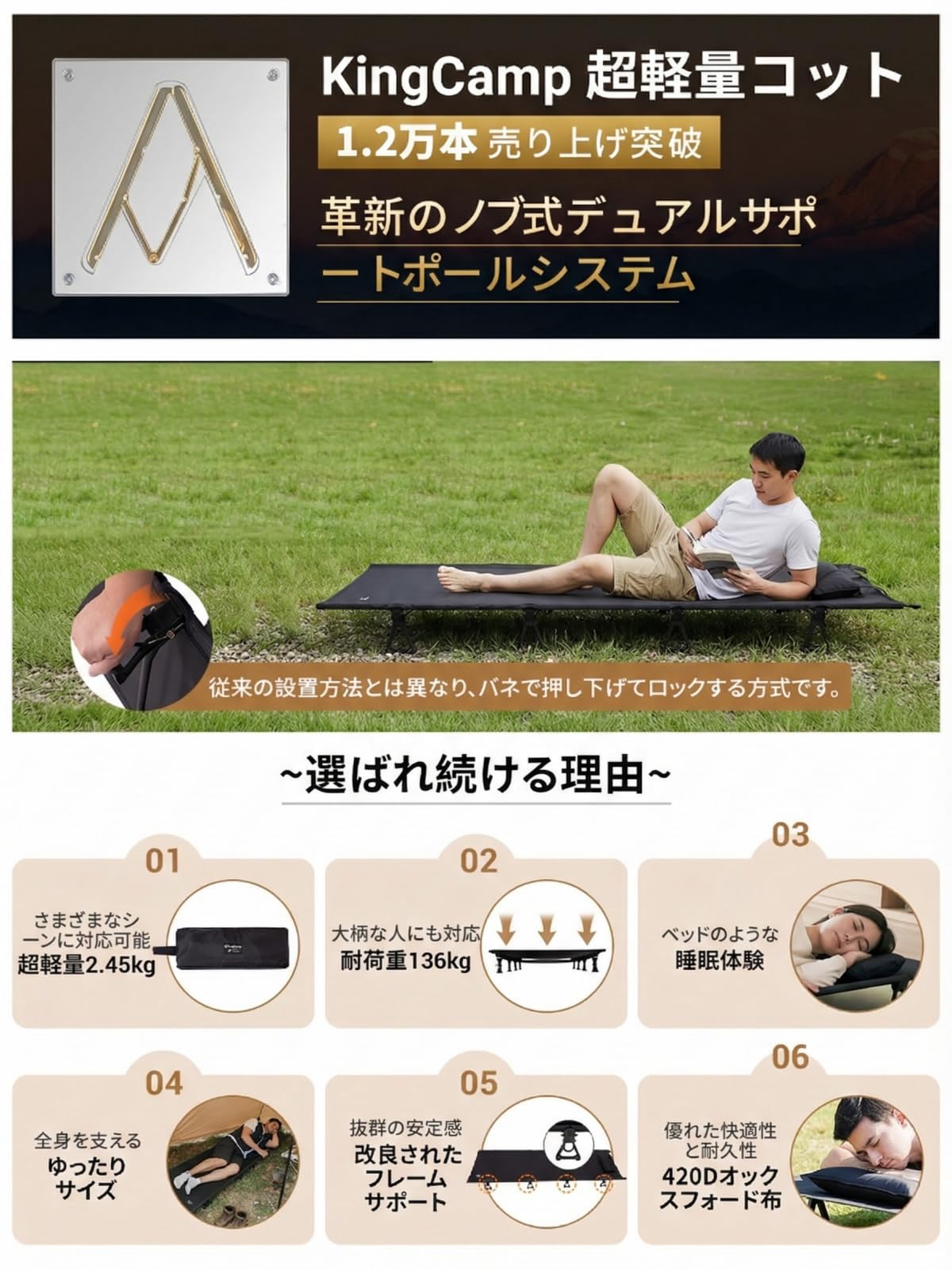 KingCamp キャンプ コット折りたたみベッド超軽量2.45kg