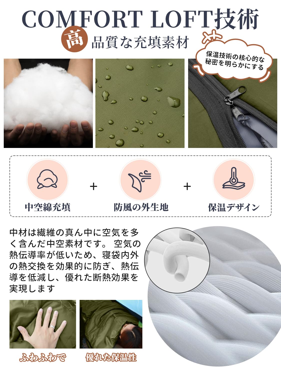 KingCamp 封筒型寝袋冬用手足伸ばし可能シュラフ1.4kg保温コンパクト寝袋