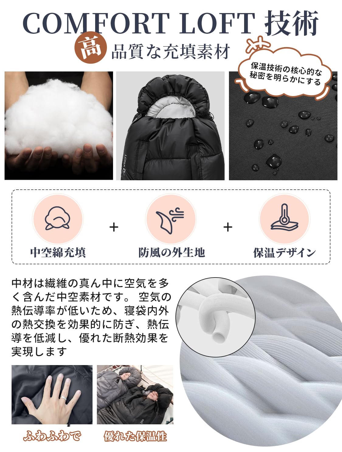 KingCamp 封筒型寝袋手足伸ばし可能丸洗い可能コンパクトシュラフ