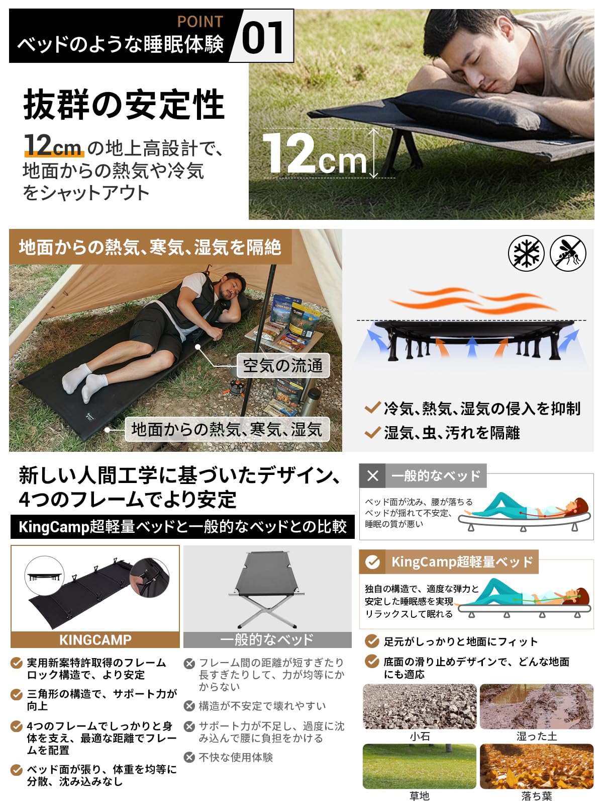 KingCamp キャンプ コット折りたたみベッド超軽量2.45kg