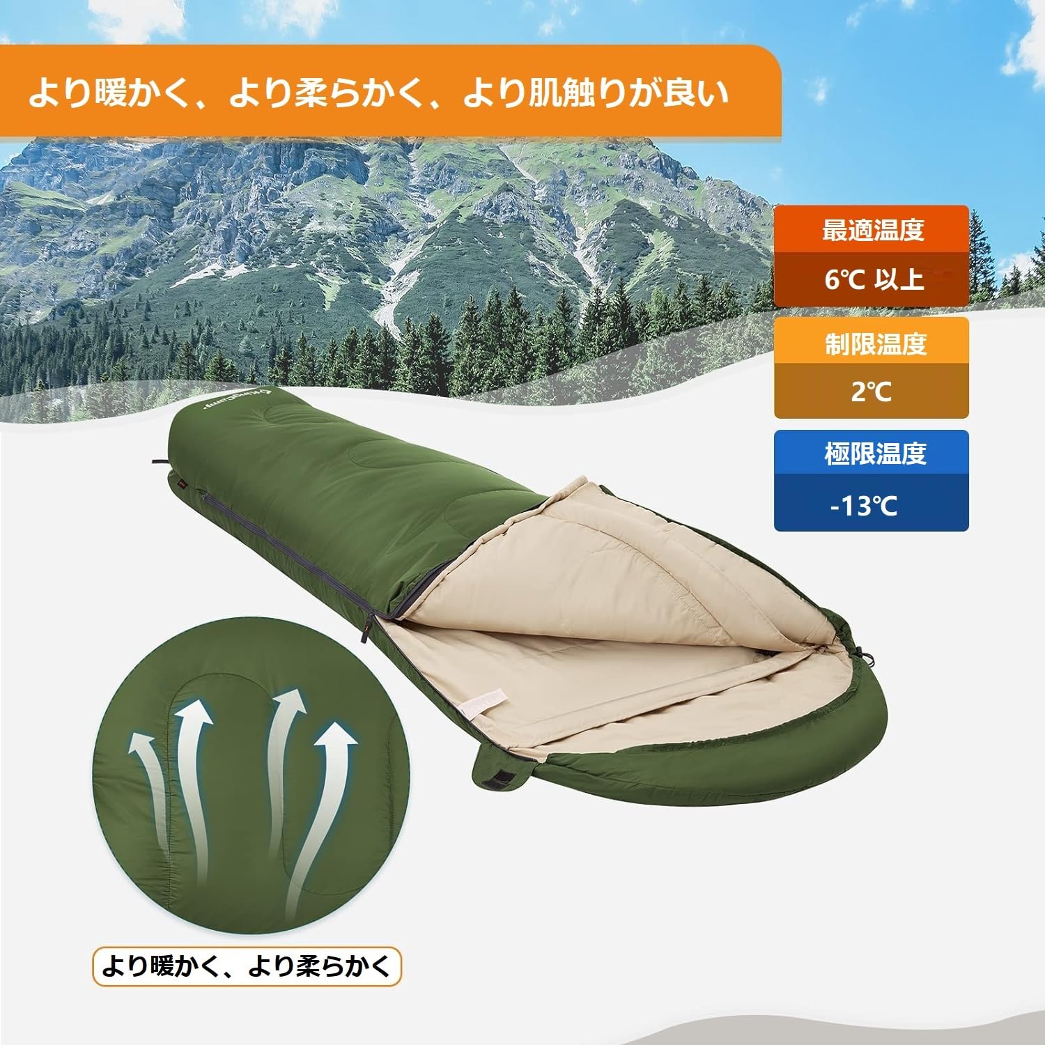 KingCamp マミー型寝袋シュラフ子供用アウトドアキャンプ登山寝袋