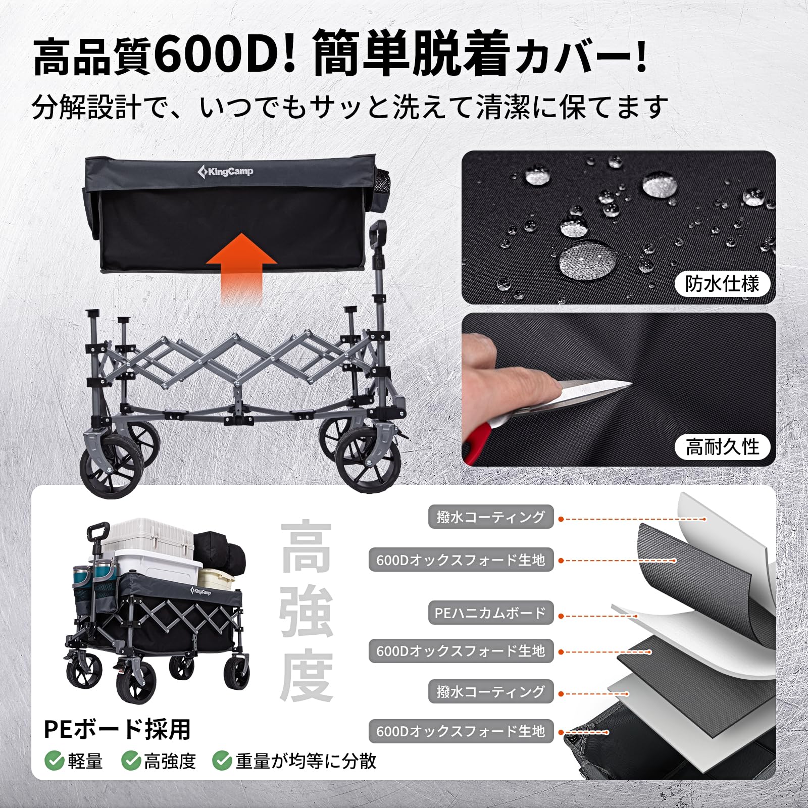 【2026 NEW】KingCamp TrailMate S6 キャリーワゴン 折りたたみ式 大容量110L 全地形対応ワイドタイヤ