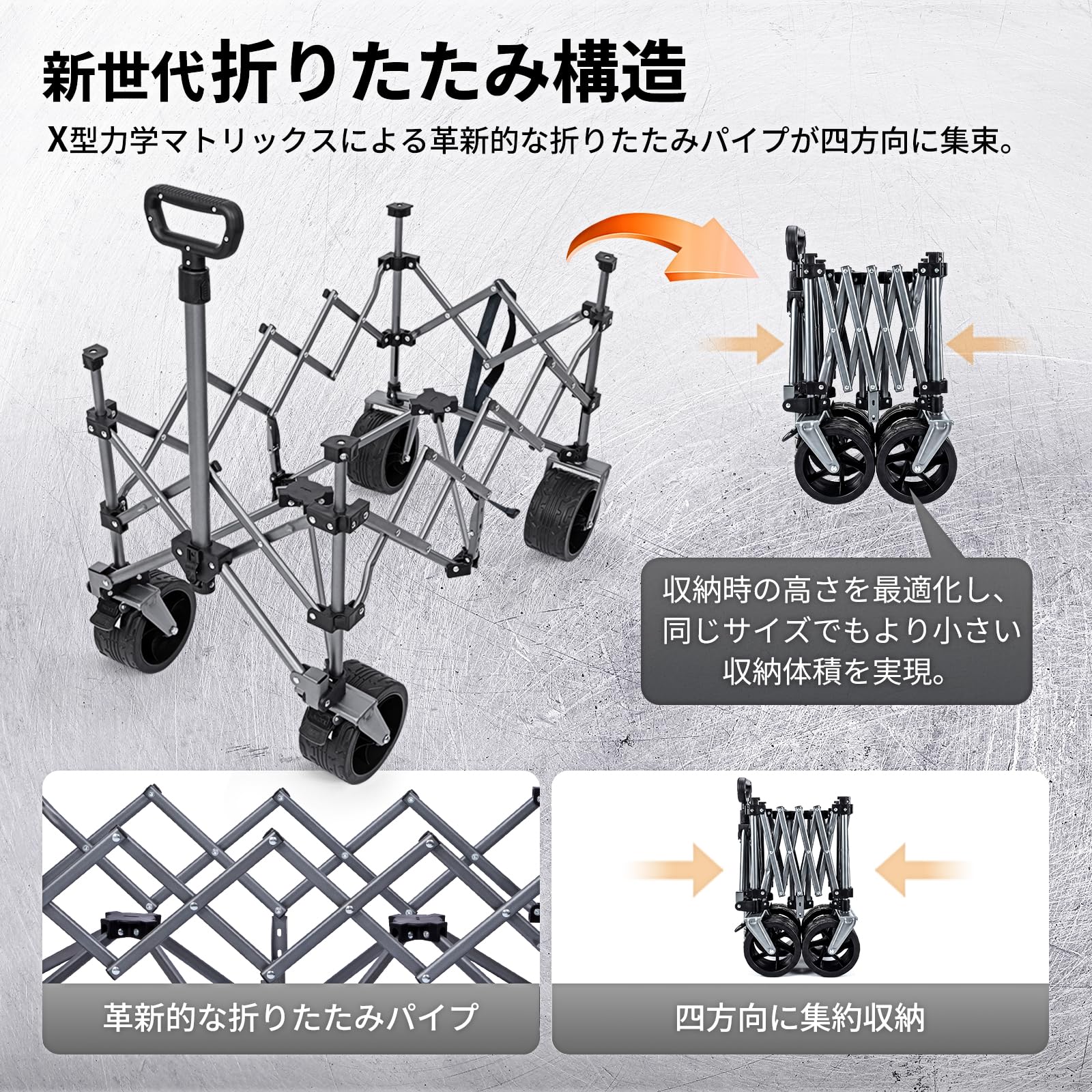 【2026 NEW】KingCamp TrailMate S6 キャリーワゴン 折りたたみ式 大容量110L 全地形対応ワイドタイヤ