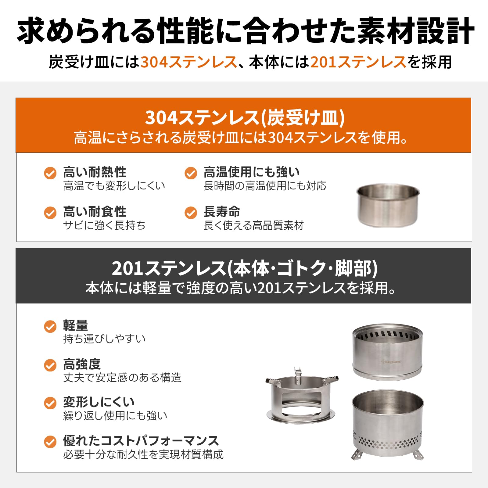 【2026 NEW】KingCamp FIREWOOD M ウッドストーブ ステンレス製焚き火台
