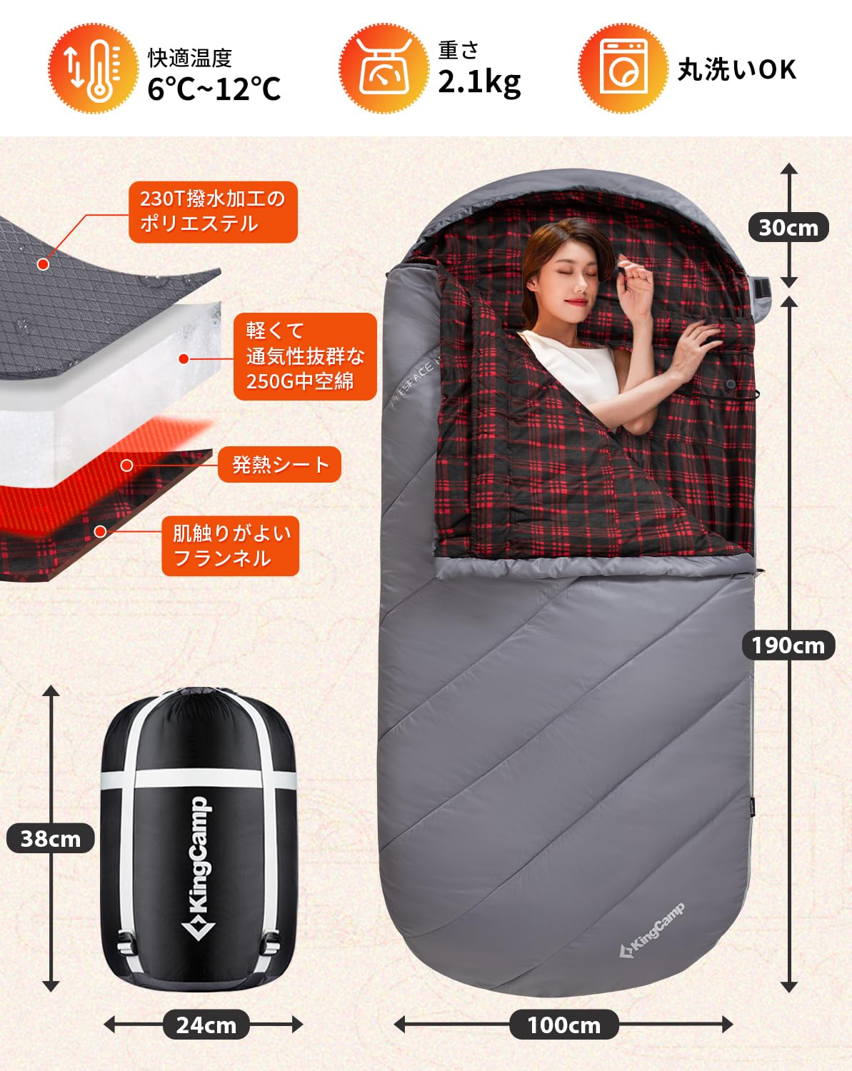 【2025 NEW】KingCamp 冬用封筒型電熱寝袋