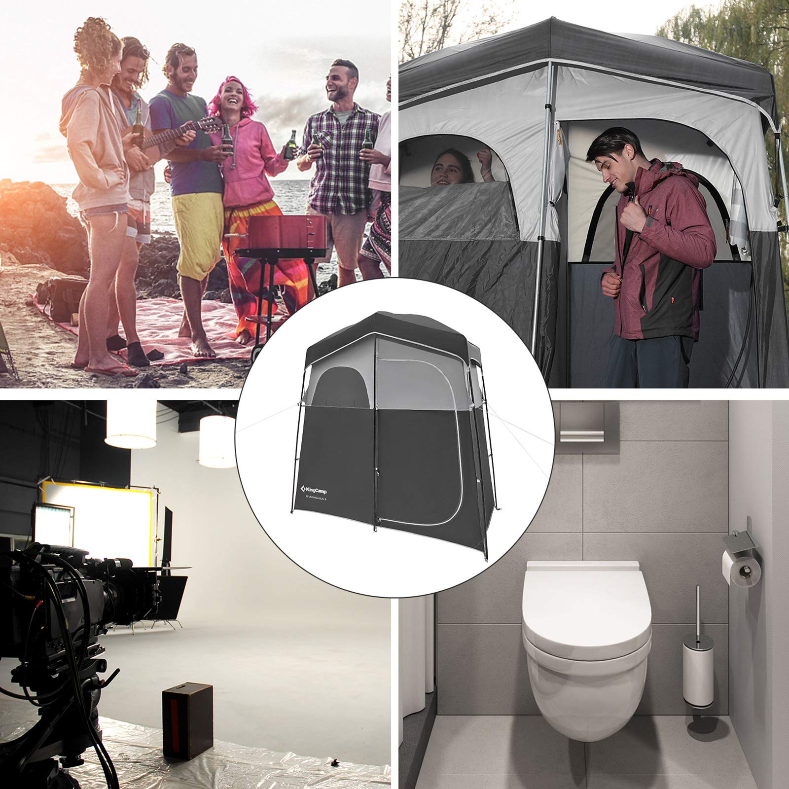 KingCamp 着替えテント簡易シャワールームトイレ更衣室ビーチテント2人用ポータブルシャワー付き