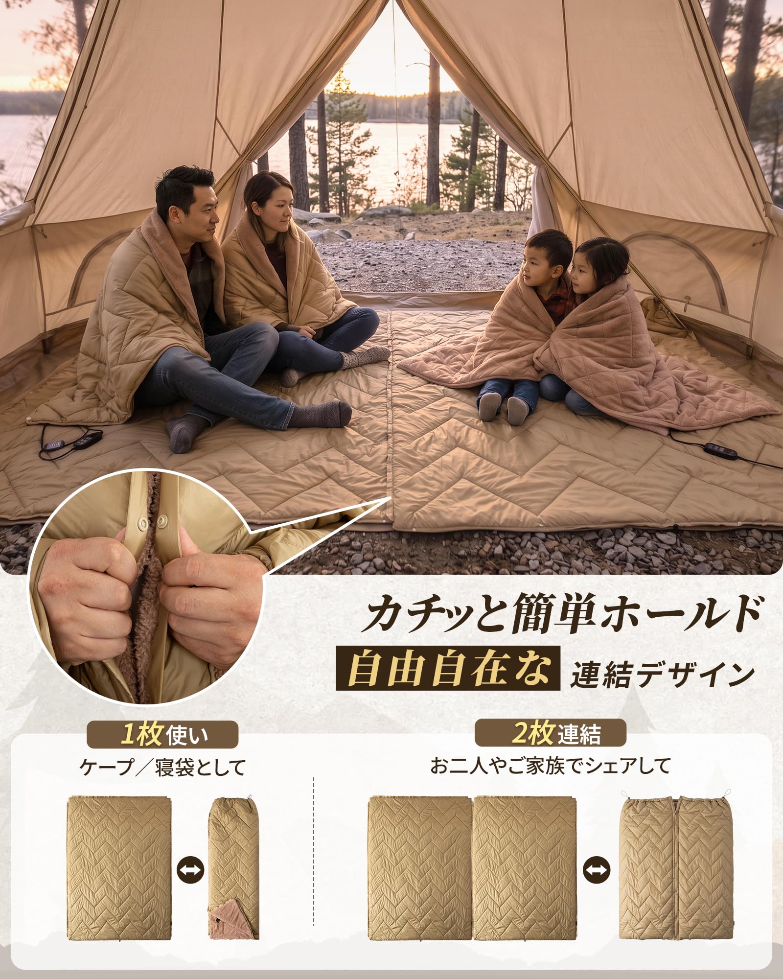 【2026 NEW】KingCamp HEATED NIMBUS BLANKET 電気ブランケット 4エリア加熱 3段階温度調節 大判200×145cm