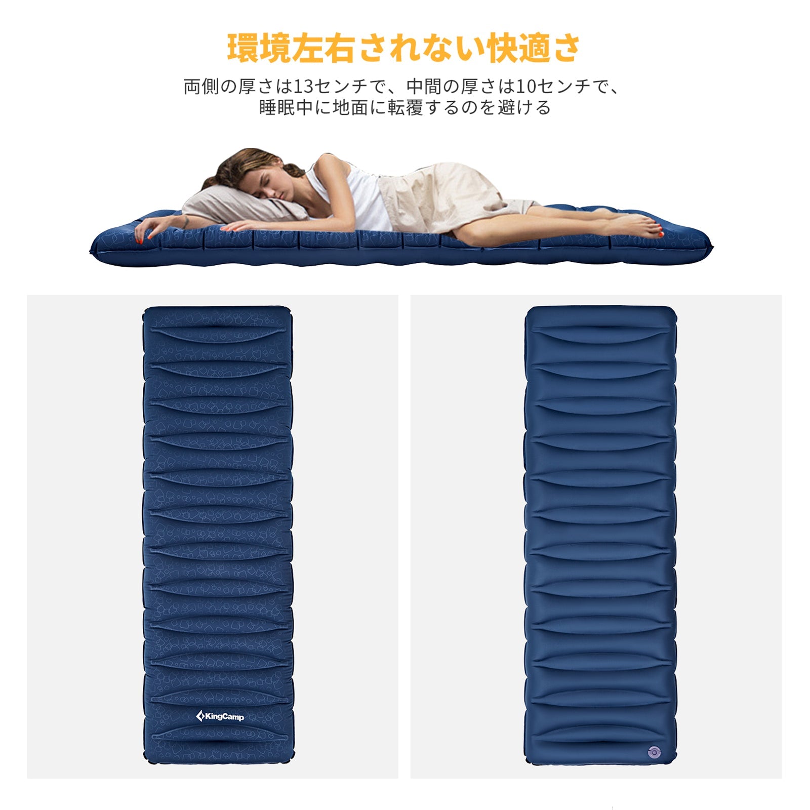 KingCamp キャンプスリーピングパッド 2パック 軽量 インフレータブル キャンプパッド バックパック用 フットポンプ内蔵 並行輸入品 : KingCamp キャンプ用スリーピングパッド
