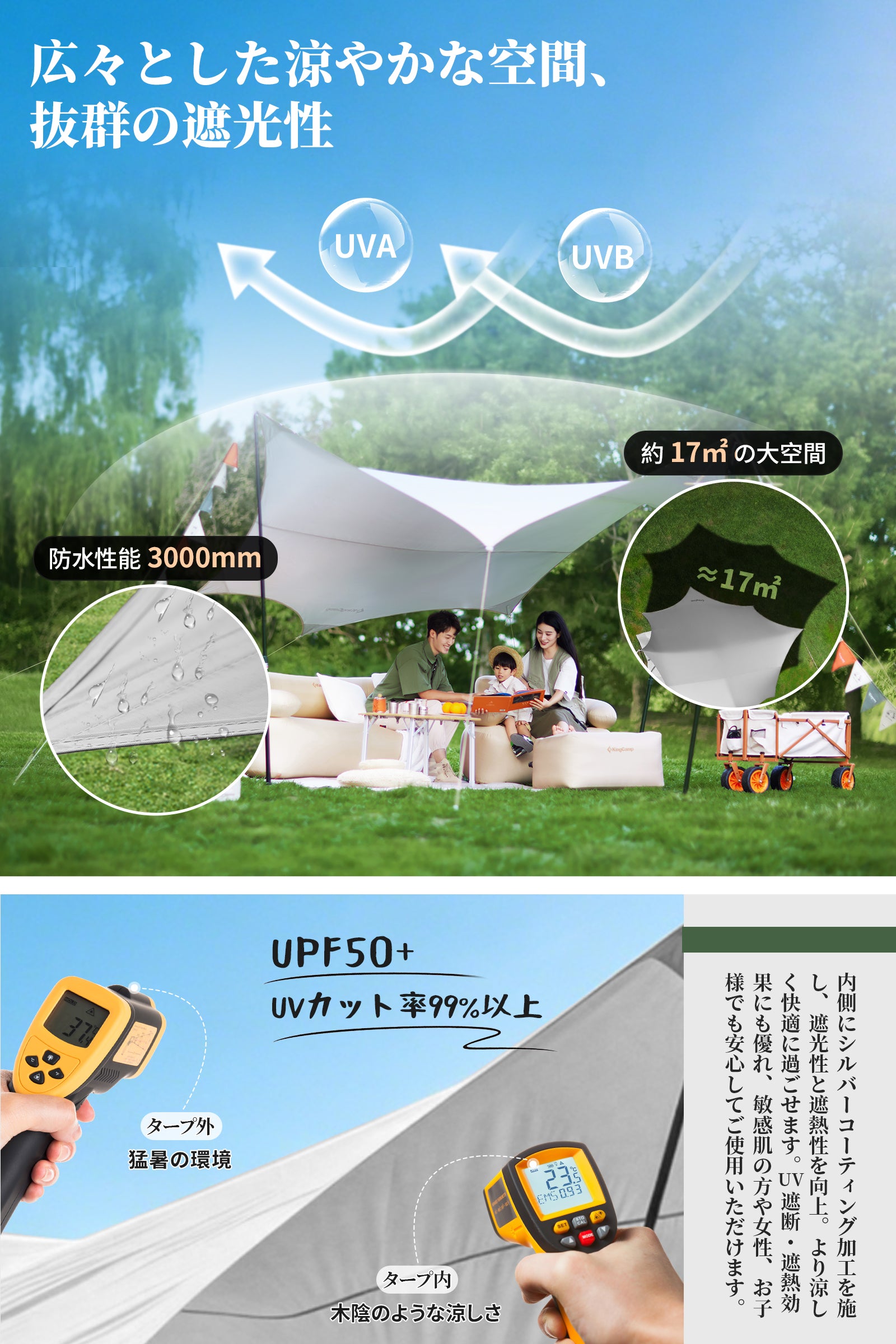 KingCamp Rimini 6 タープ 八角形 軽量設計 410×410cm 遮光・遮熱対応