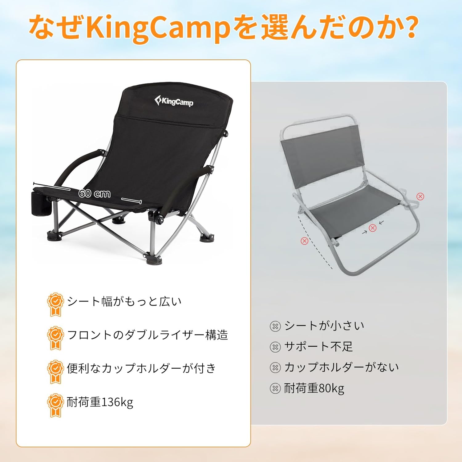 KingCamp アウトドアチェア 折りたたみ あぐらチェア ハイバック