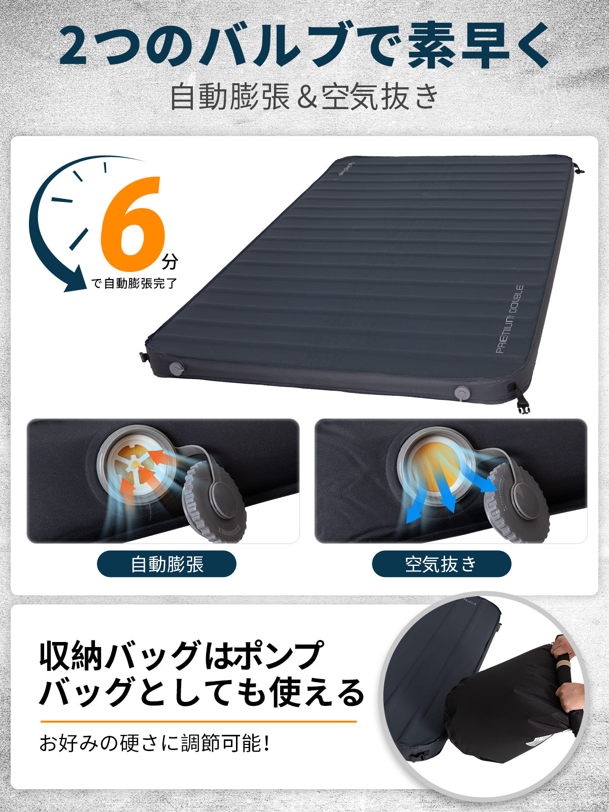 KingCamp キャンプ用エアーマットインフレーターマット7.5cm厚さ高弾力