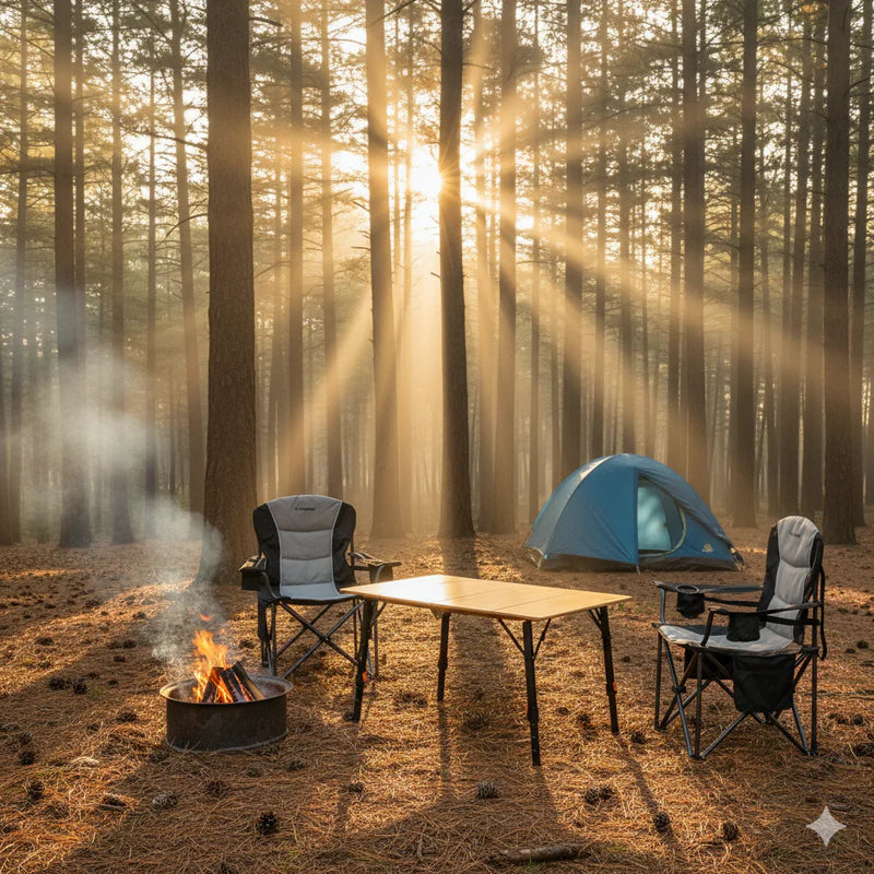 KingCamp 竹製テーブル ＋ ハイバックチェア*2 セット