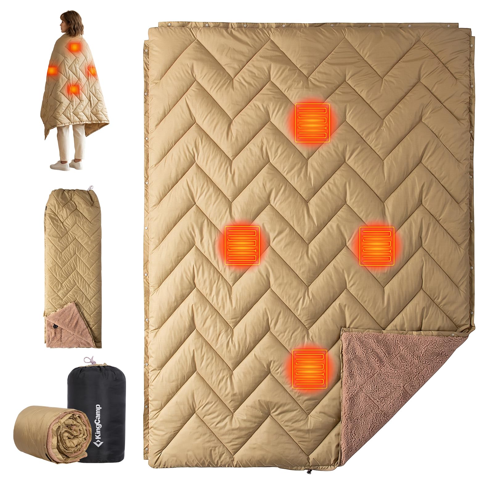 【2026 NEW】KingCamp HEATED NIMBUS BLANKET 電気ブランケット 4エリア加熱 3段階温度調節 大判200×145cm