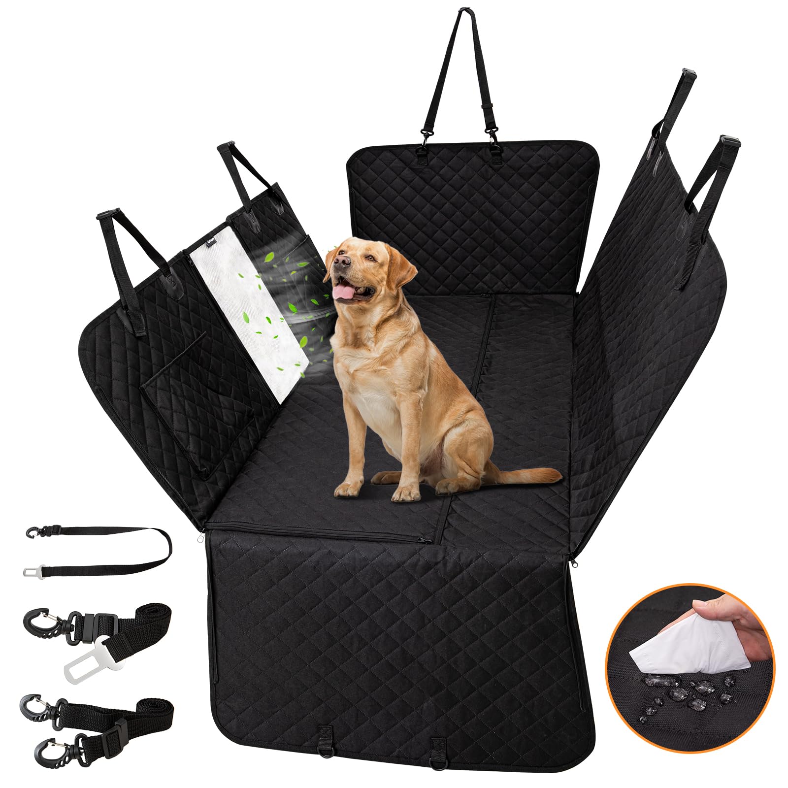 KingCamp ペットドライブシート犬車シート後部座席広いスペース可視メッシュ窓安全ベルト付き