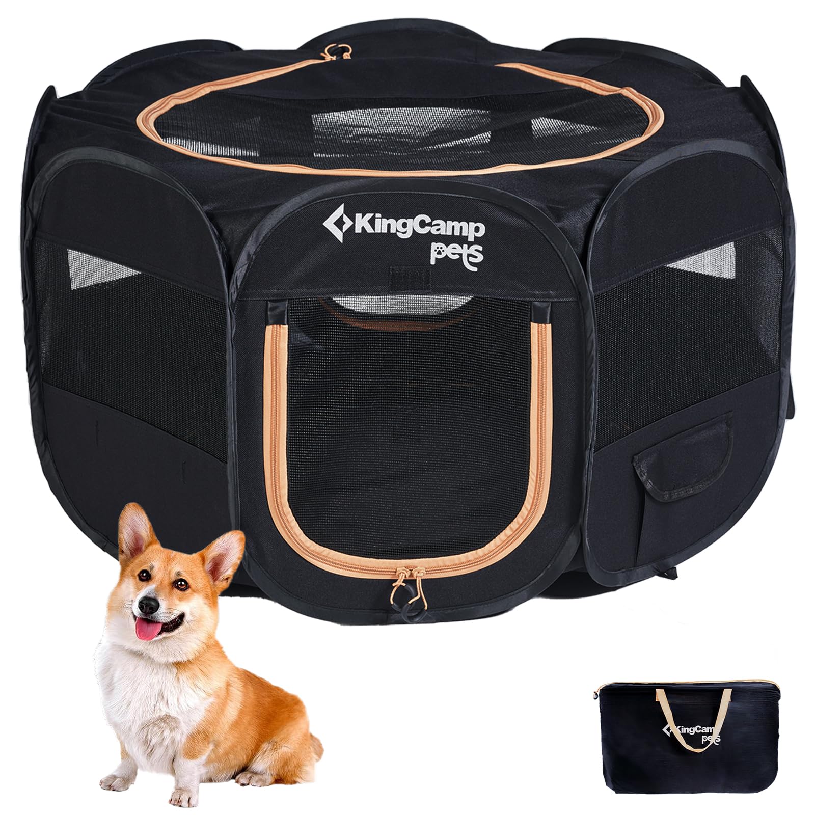 KingCamp ペットサークルドッグハウス 小型犬八角形折りたたみメッシュサークル猫犬兼用