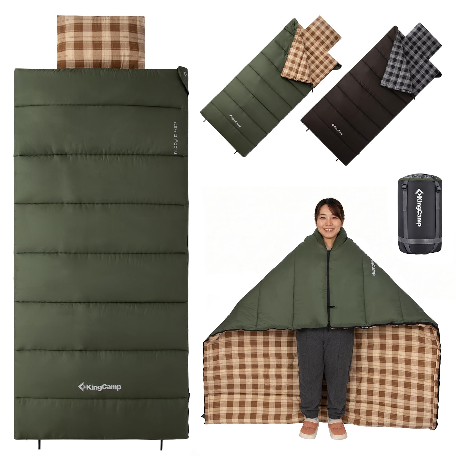 【2026 NEW】KingCamp Trippy C 350 封筒型スリーピングバッグ2.4kg シングル 枕付き