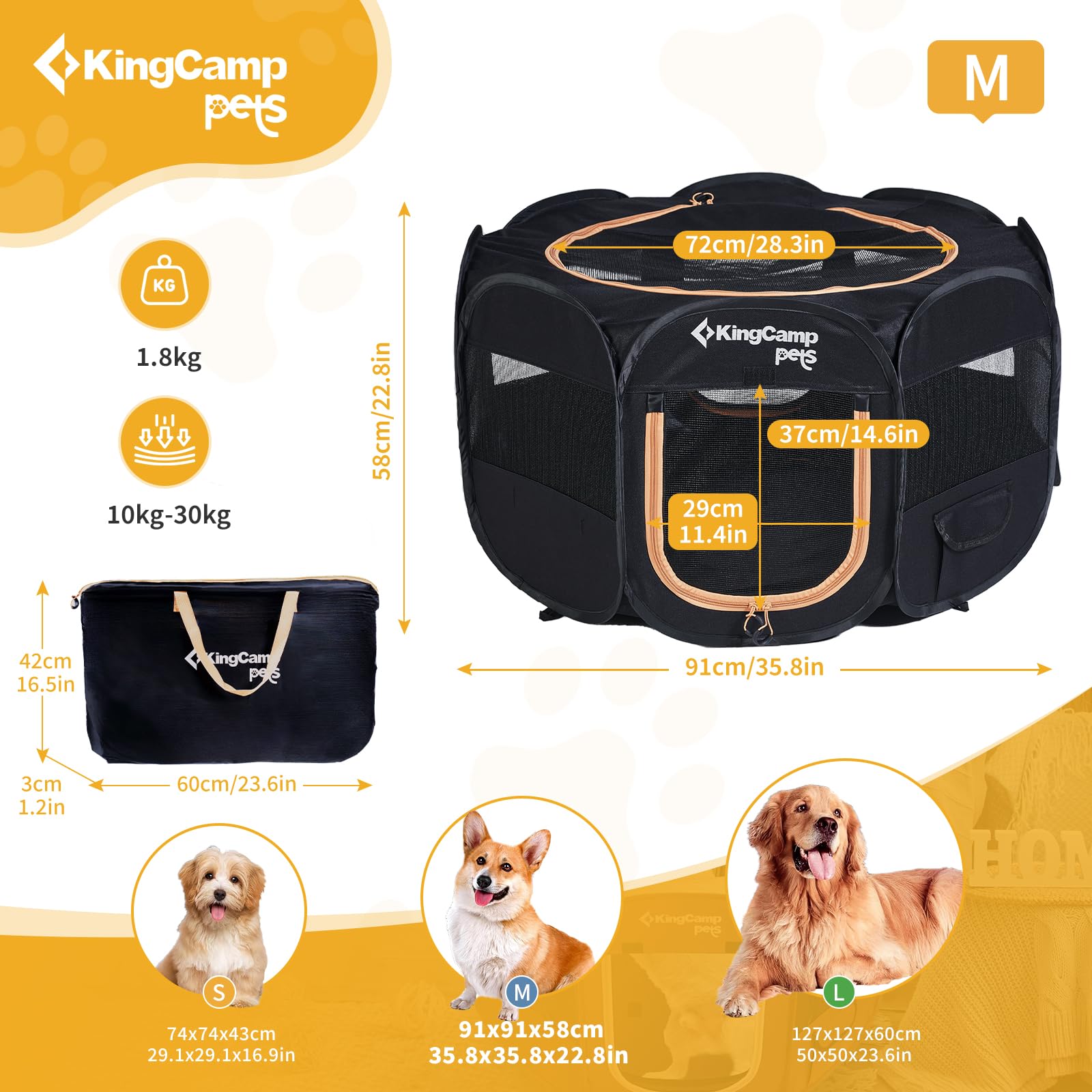 KingCamp ペットサークルドッグハウス 小型犬八角形折りたたみメッシュサークル猫犬兼用