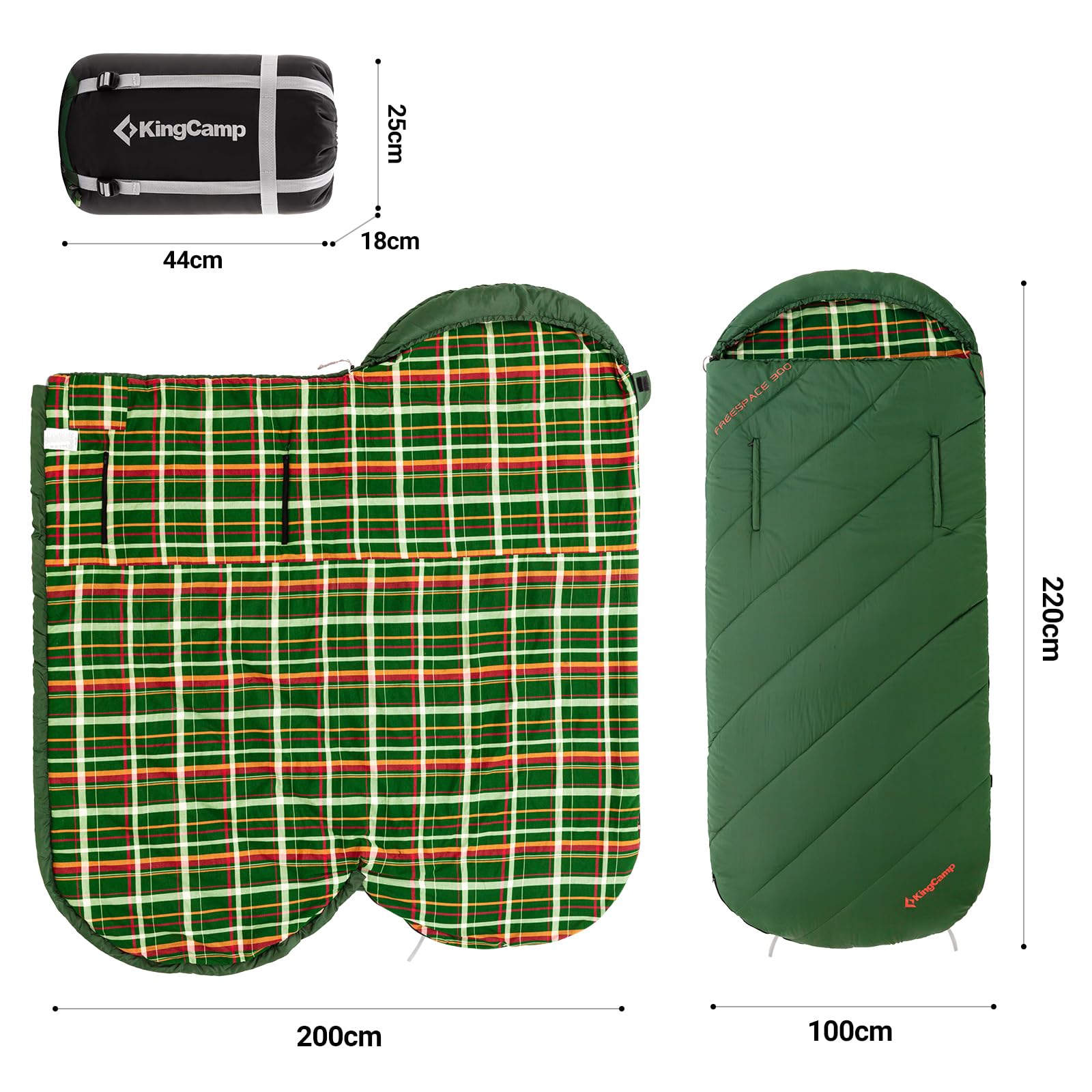 KingCamp 封筒型寝袋ワイドフランネル生地シュラフ大人用幅広100cm