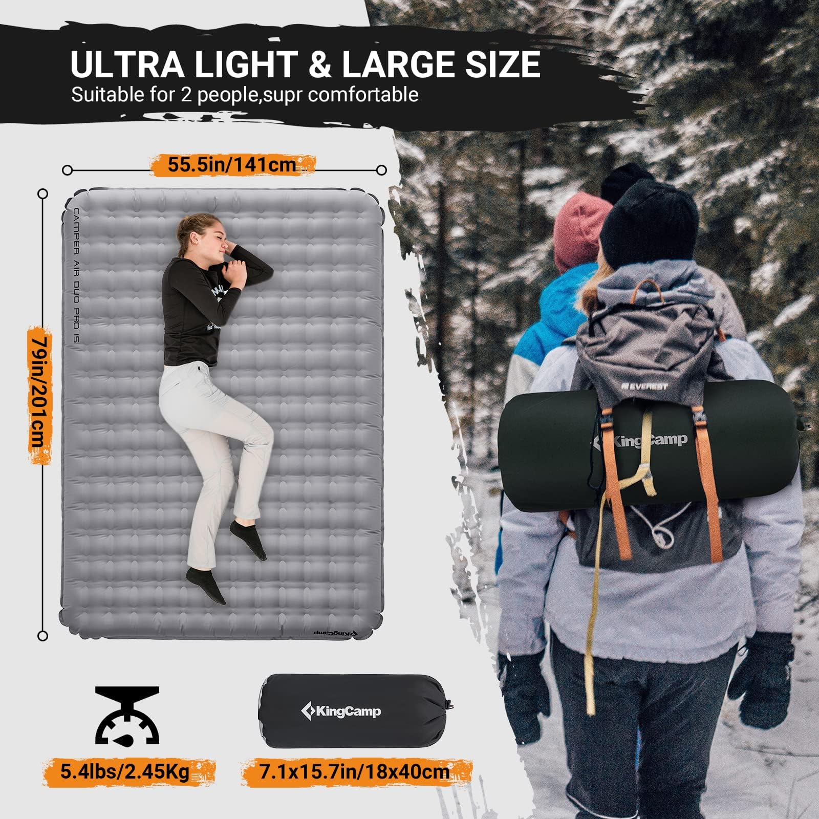 KingCamp キャンピング用寝マット2人用厚さ15cmダブルエアマットレス