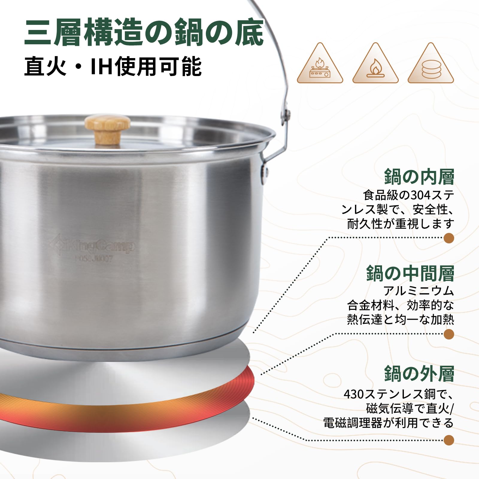 KingCamp キャンプ用クッカー7点セット4人用 キャンプ鍋・ケトル・フライパン・ザルアウトドア調理器具