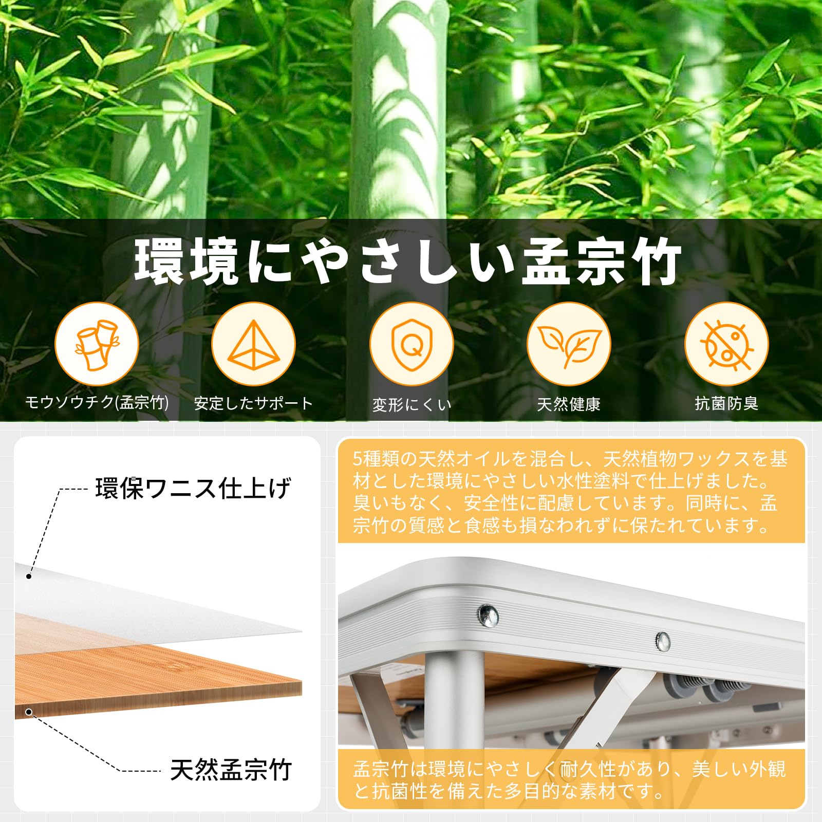 KingCamp キャンプテーブル 折り畳みアウトドアテーブル高さ調節超軽量竹製天板テーブル