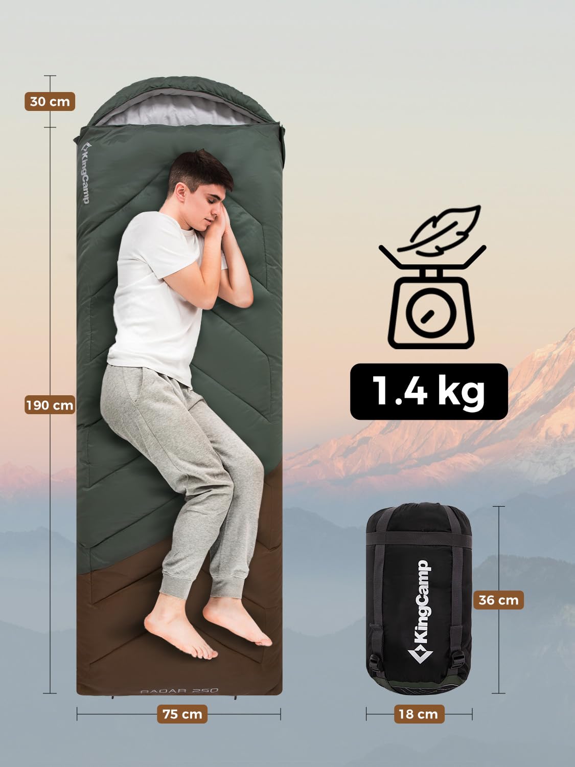 KingCamp 封筒型寝袋冬用シュラフ オールシーズン快適温度3℃-17℃