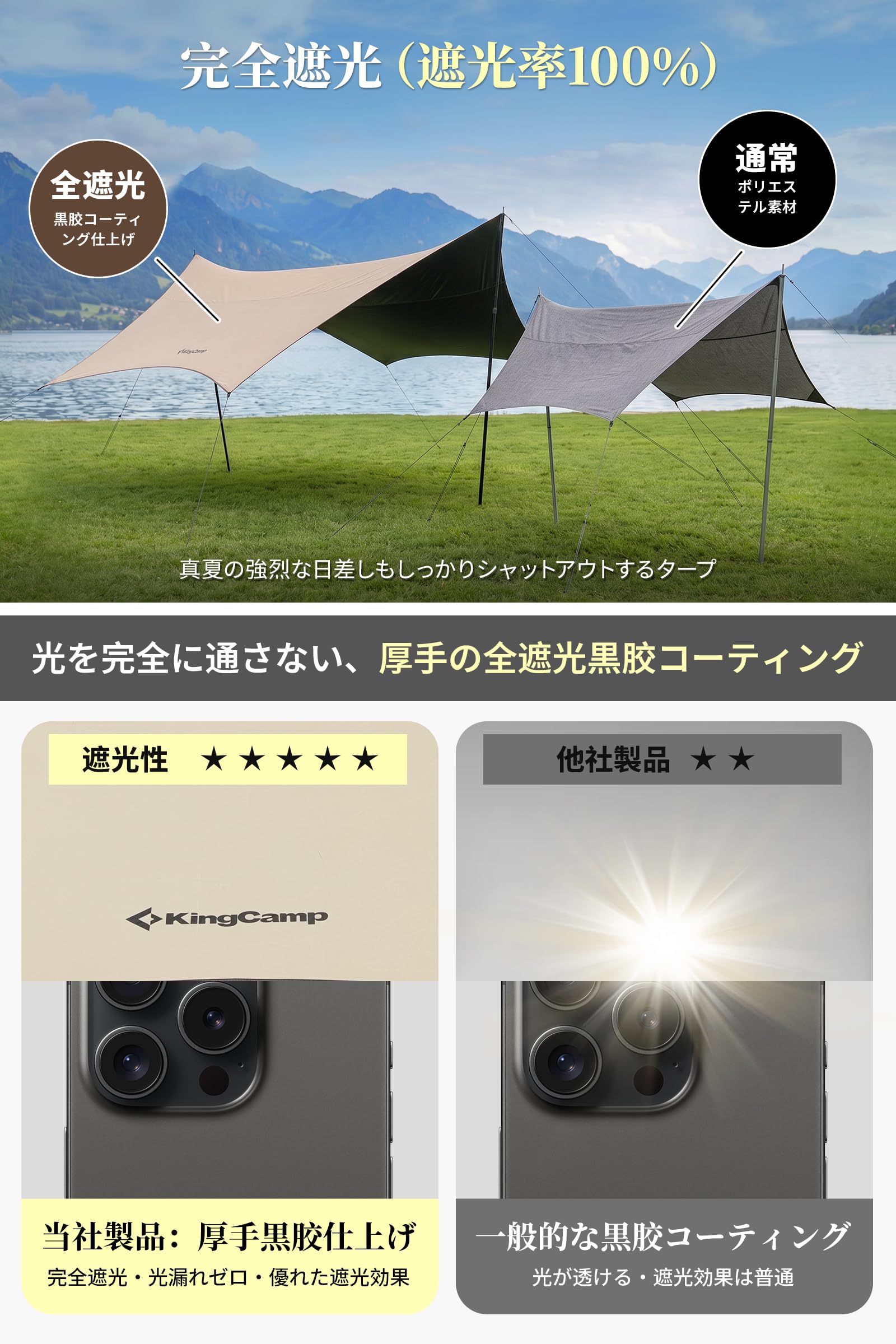 【2026 NEW】KingCamp Shield Hexa Tarp ヘキサタープ 大型 6～10人用 5m延長ベルト付き