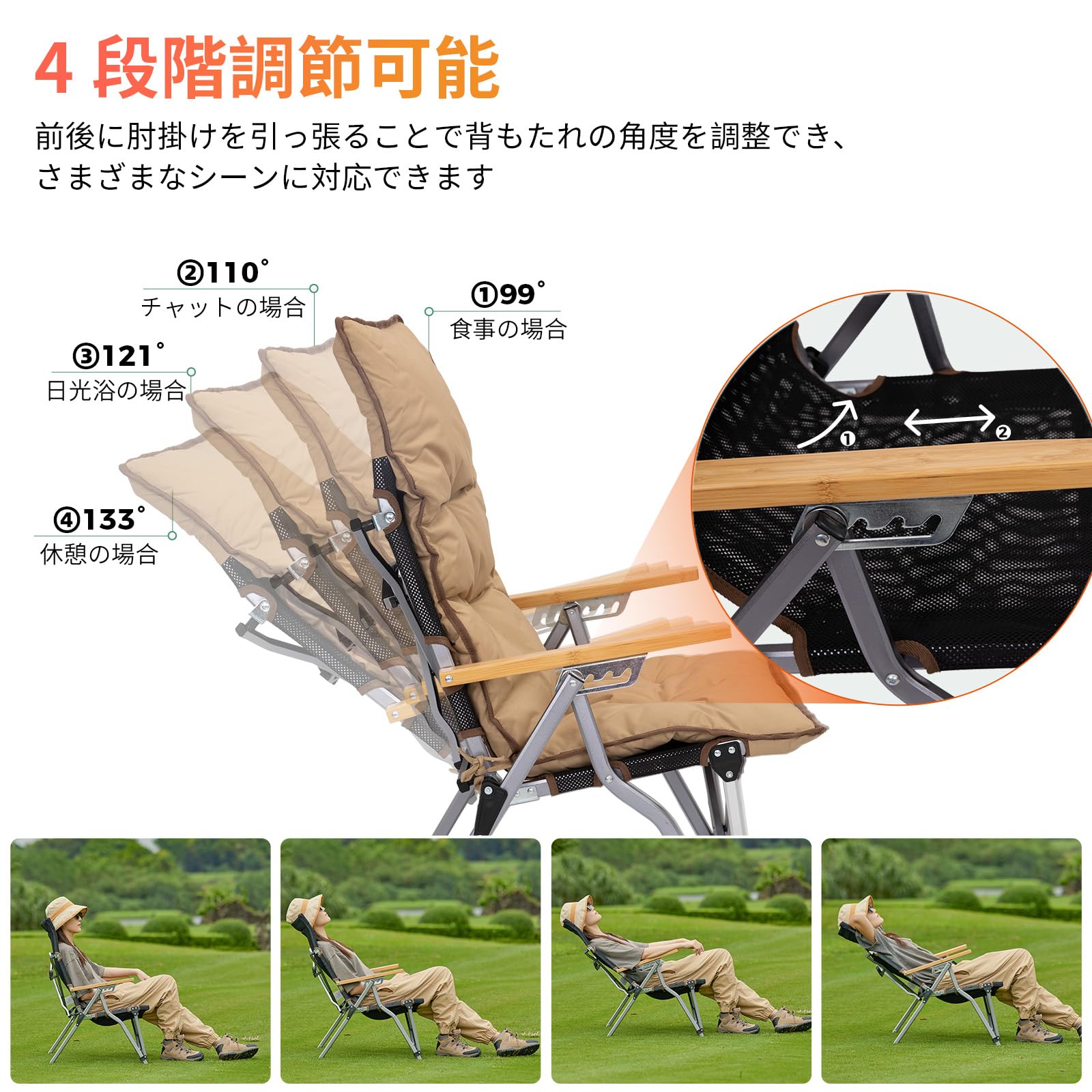 【新品】アウトドアチェア 角度4段階調節　2個セット Amazon | DesertFox キャンプチェア リクライニングチェア