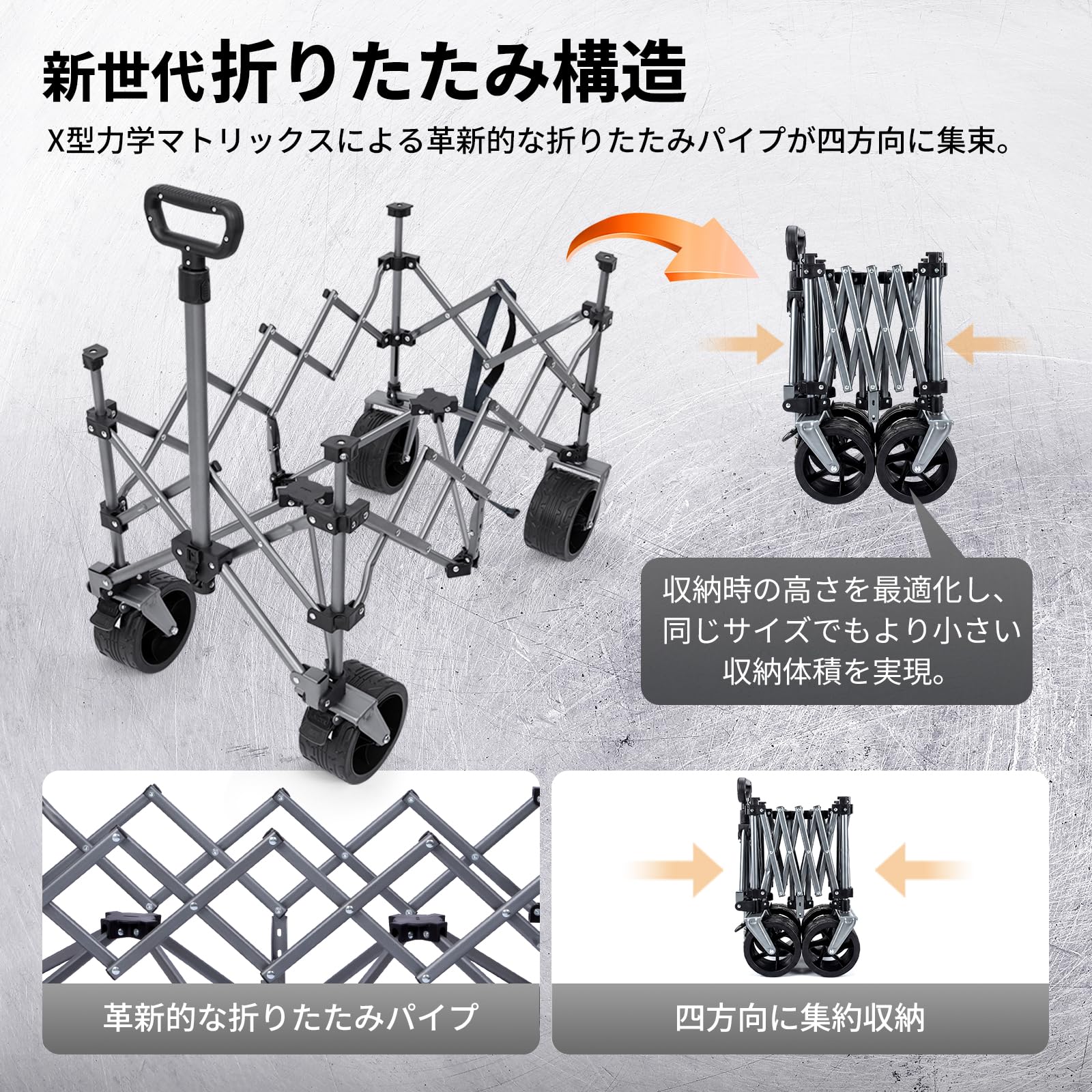 【2026 NEW】KingCamp TrailMate L7 キャリーワゴン 折りたたみ式 大容量200L 全地形対応ワイドタイヤ