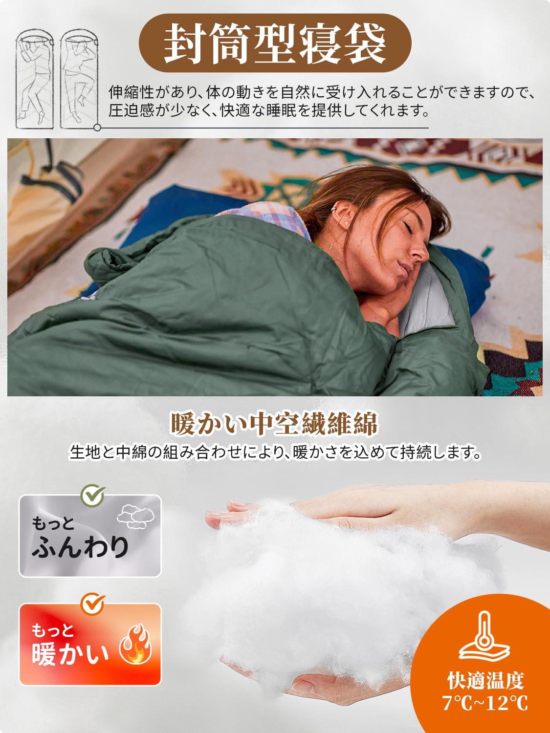 KingCamp 封筒型寝袋冬用シュラフ オールシーズン快適温度3℃-17℃