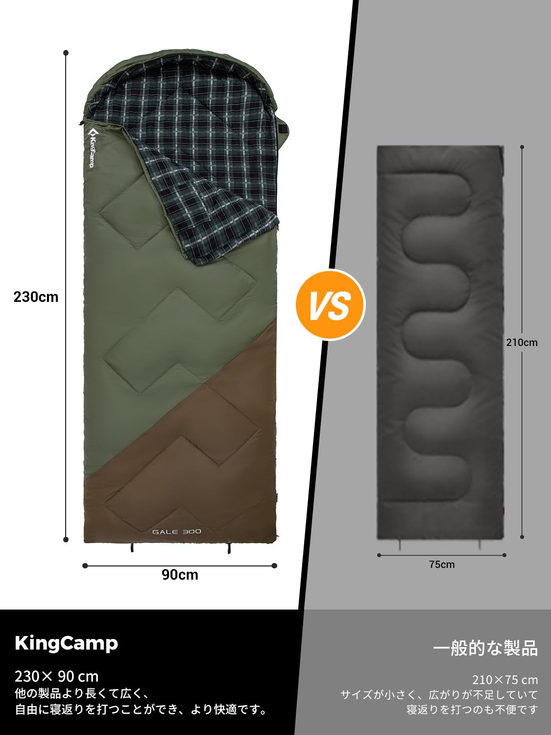 KingCamp 封筒型寝袋冬用防寒防水シュラフオールシーズンフランネル