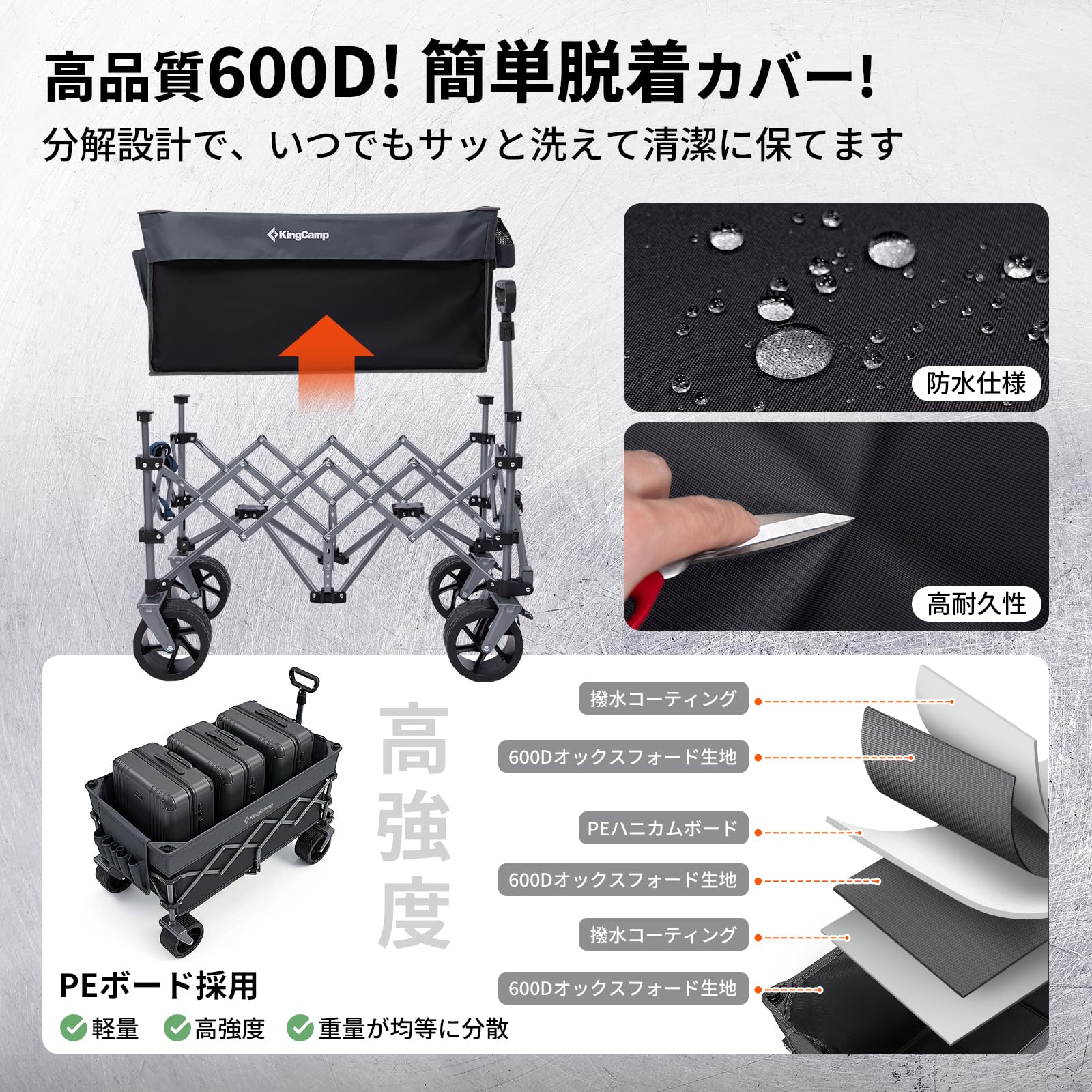 【2026 NEW】KingCamp TrailMate L7 キャリーワゴン 折りたたみ式 大容量200L 全地形対応ワイドタイヤ