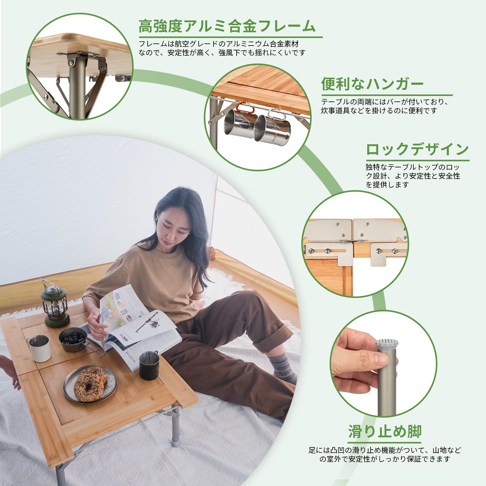 KingCamp アウトドア テーブル 折りたたみ 囲炉裏テーブル キャンプ テーブル78×51×30~40cm