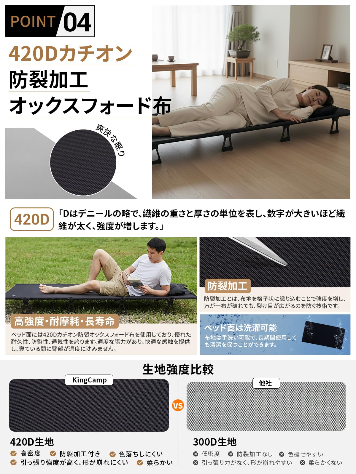 KingCamp キャンプ コット折りたたみベッド超軽量2.45kg