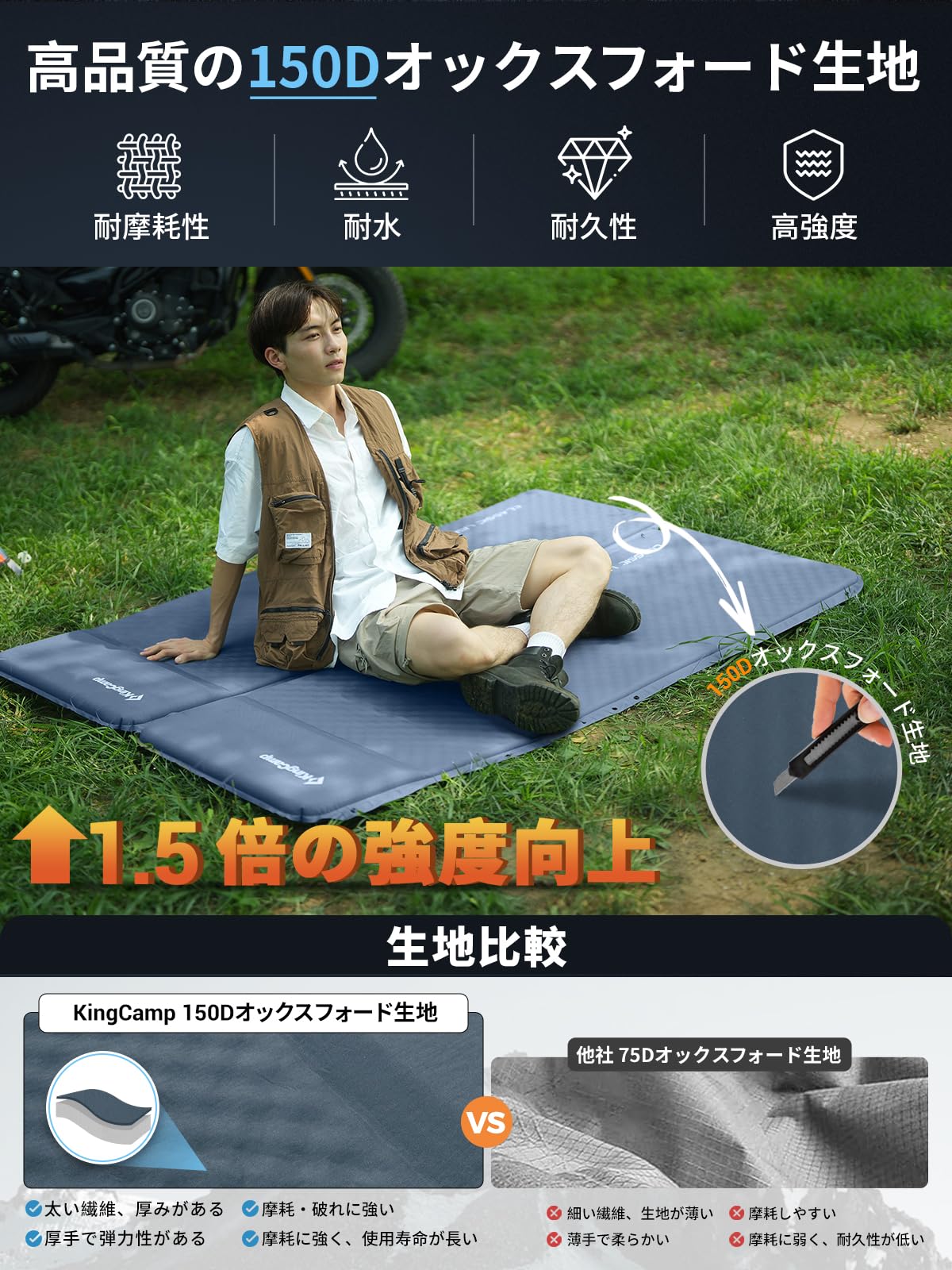 【2025 NEW】KingCamp エアーマット自動膨張枕一体式インフレーターマット 196x64cm