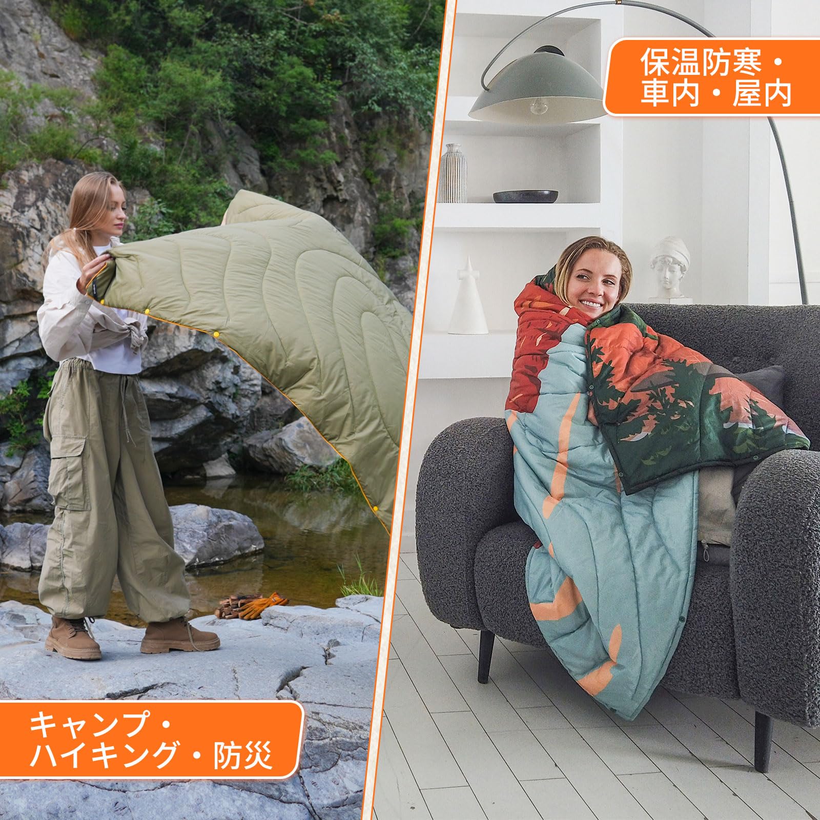 KingCamp キャンプ用ブランケットマルチブランケット大判超軽量スナップボタン付き