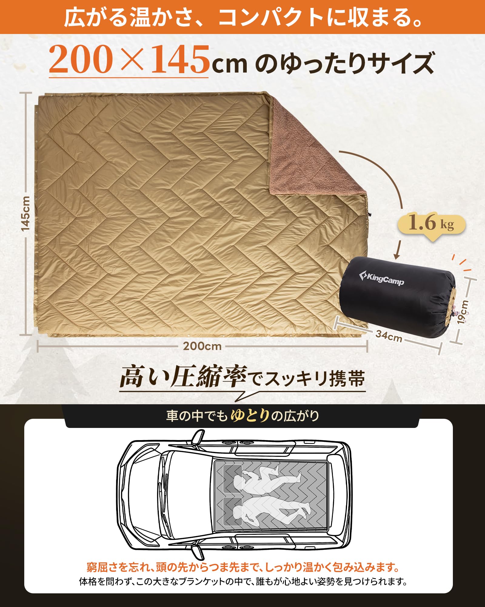 【2026 NEW】KingCamp HEATED NIMBUS BLANKET 電気ブランケット 4エリア加熱 3段階温度調節 大判200×145cm
