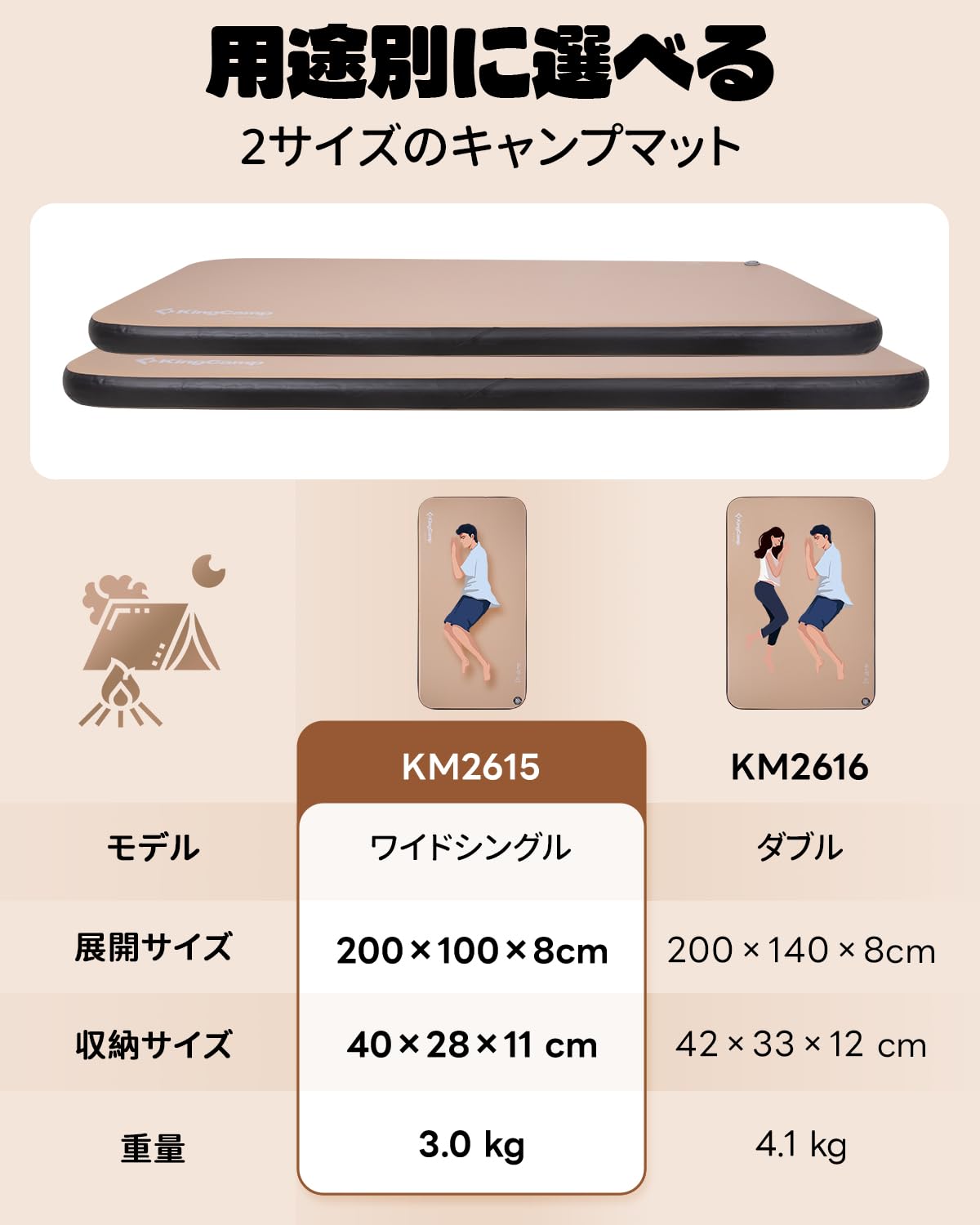 KingCamp エアーマット キャンプ インフレーターマット セミダブル 2026 NEW】KingCamp Flexi Rest 8.0 Plus インフレータブルエアー