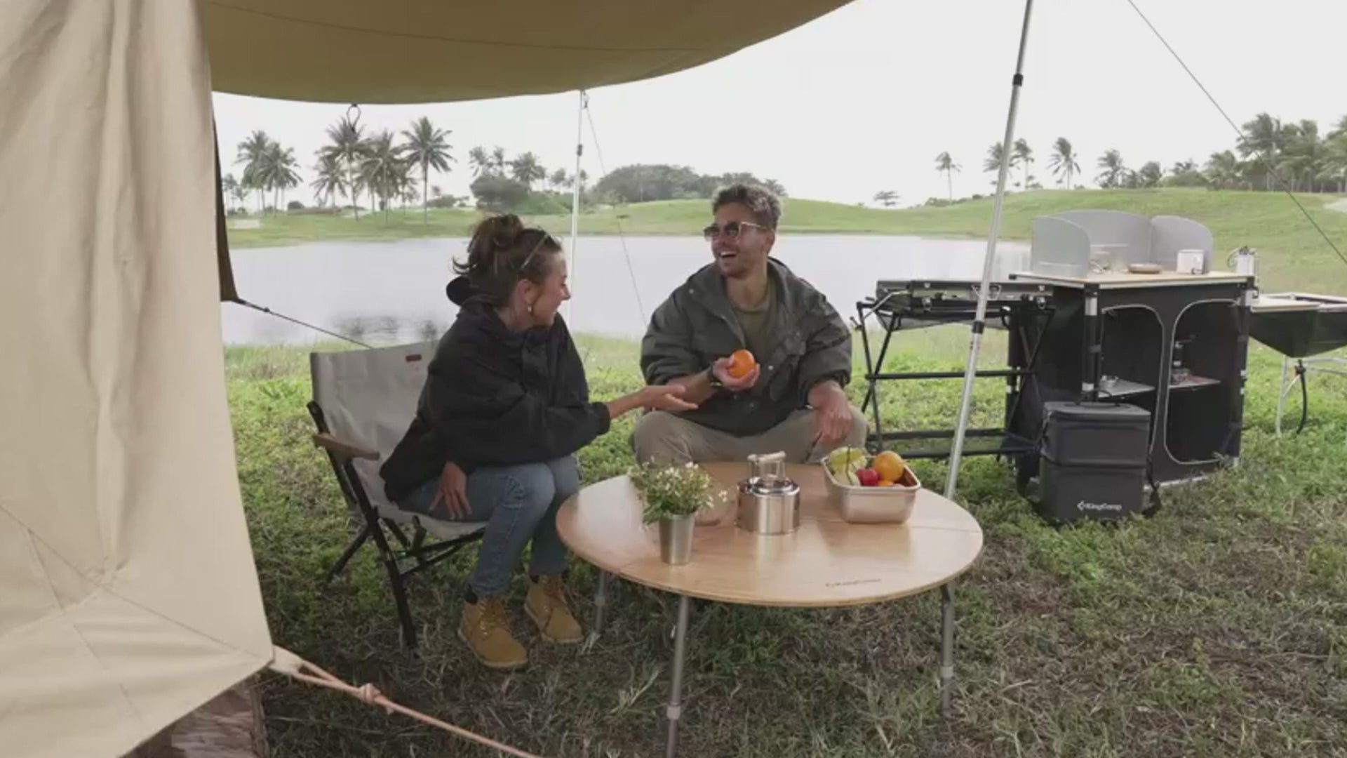 ワンポールテントテーブル 95x40×30～40cm 丸型 KC2017